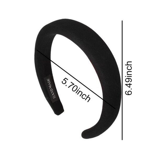 Black Padded Headband for Women - Wide, Simple, Soft Satin Hair Hoop for Girls a - Picture 2 of 7